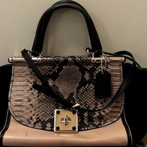 GORGEOUS!! Coach bag with python trim! Multiple materials…eye catching!! Exotic
